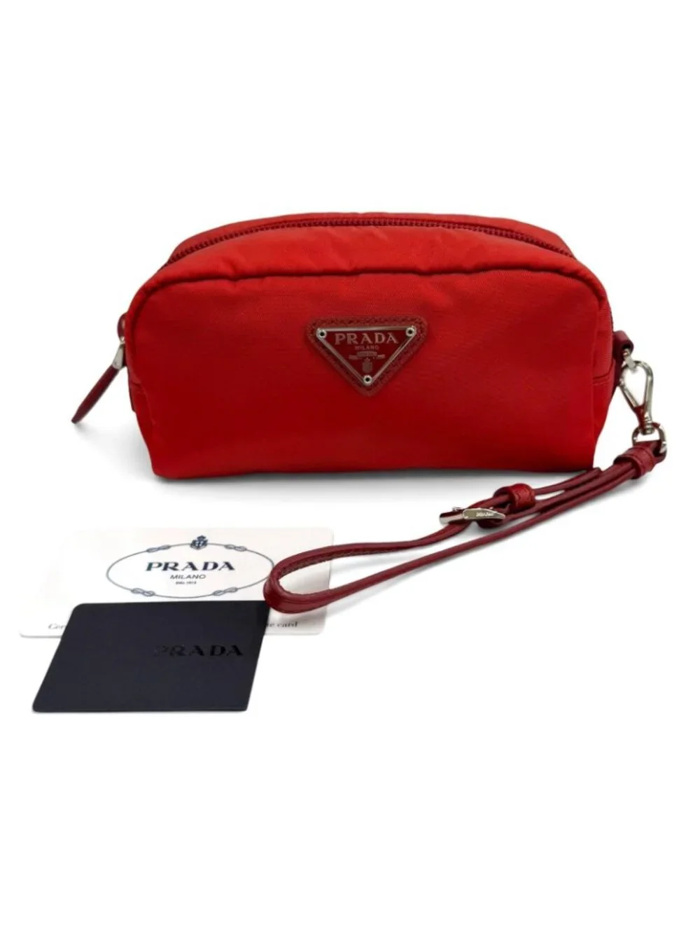 Prada Vela Re-Nylon Mini Pouch Rosso Makeup